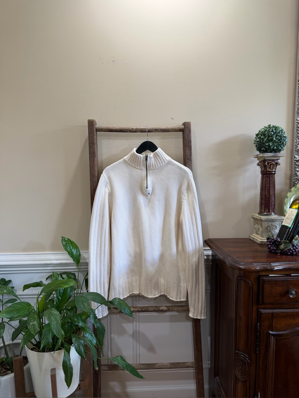 Ralph Lauren Polo Jeans Company Cream Half-Zip Ribbed Knit Sweater
